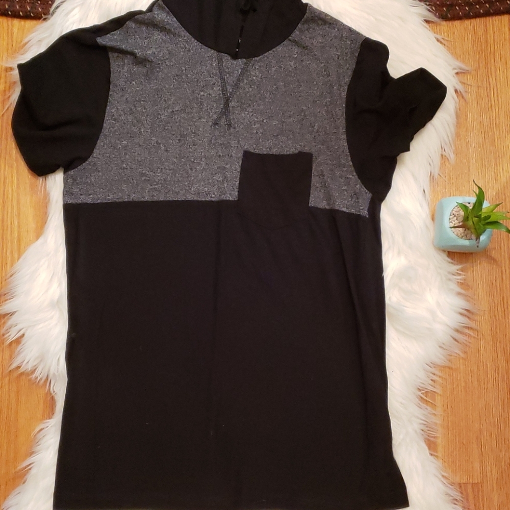 Overdrive Black Gray Pocket Hoodie T Shirt